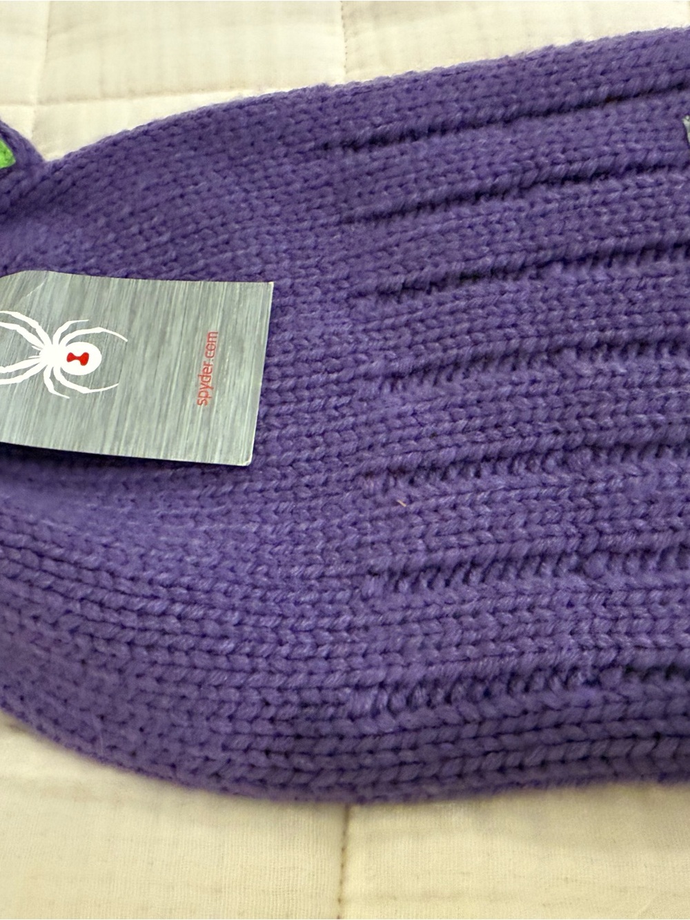 NWT | Spyder Kids One Size Ski Beanie Knit Cat Ear Purple and Green - Picture 5 of 16